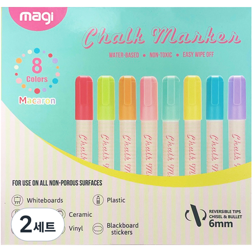 동아피엠에스 마카롱칼라 블랙보드 윈도우마카 8색 세트 6mm, 혼합색상, 2세트