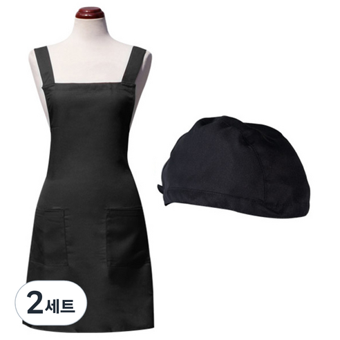 바이데코 방수 솔리드 두건 + 앞치마 세트, 블랙, 2세트