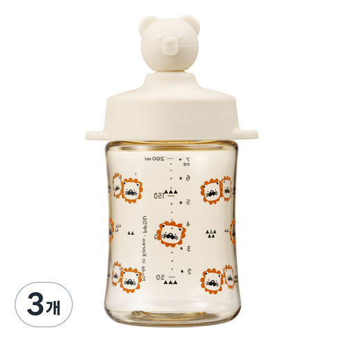 아키움 유아용 곰돌이 빨대컵 200ml, 오트밀, 3개