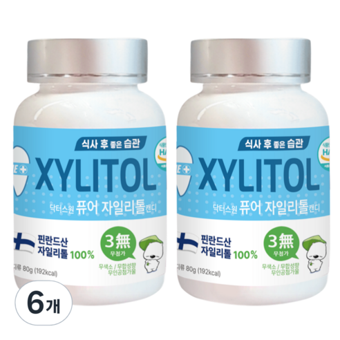 닥터스원 퓨어 자일리톨 캔디, 80g, 6개