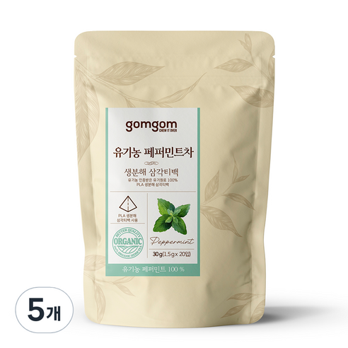 곰곰 유기농 페퍼민트차 생분해 삼각티백, 1.5g, 20개입, 5개