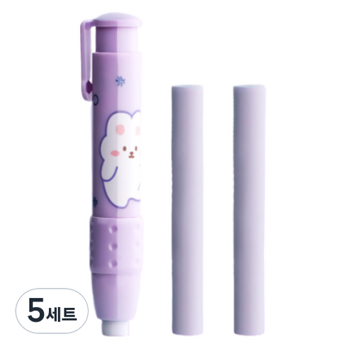 꼬까 슬라이드 캐릭터 지우개 팬 본체 + 리필 2p 세트, 퍼플, 5세트