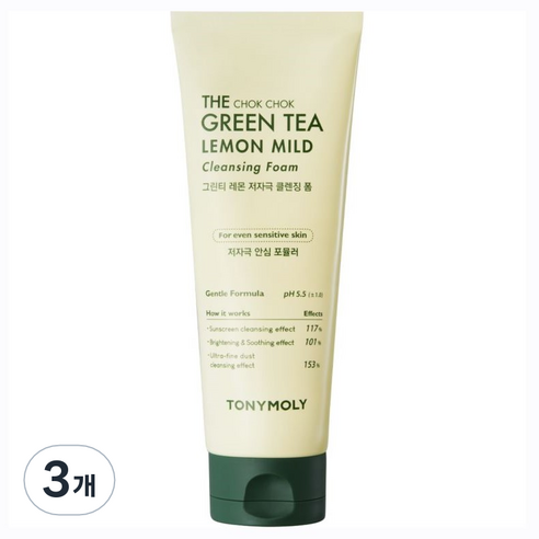 토니모리 더 촉촉 그린티 레몬 저자극 클렌징 폼, 150ml, 3개