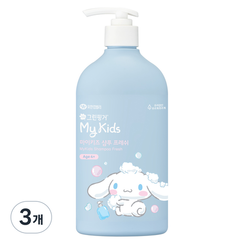 그린핑거 마이키즈 샴푸 프레쉬 그린향 산리오캐릭터즈 에디션 시나모롤, 500ml, 3개