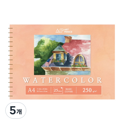 두성 아트프린스 워터컬러 수채화용 스프링 스케치북 250g W04, A4, 25매, 5개