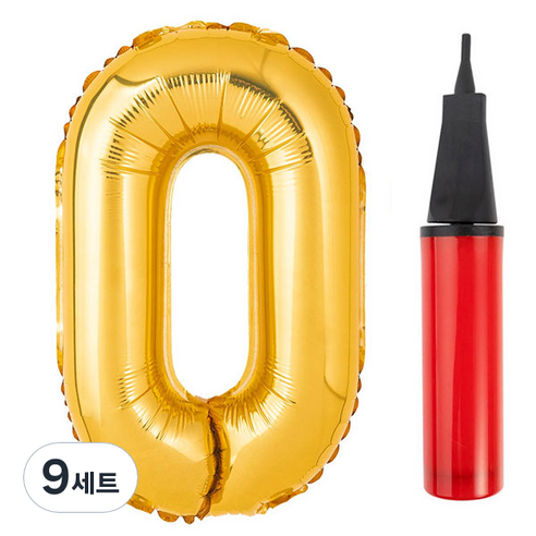 파티팡 알파벳 은박 풍선 대 골드O + 풍선용 손펌프 랜덤 발송, 혼합 색상, 9세트