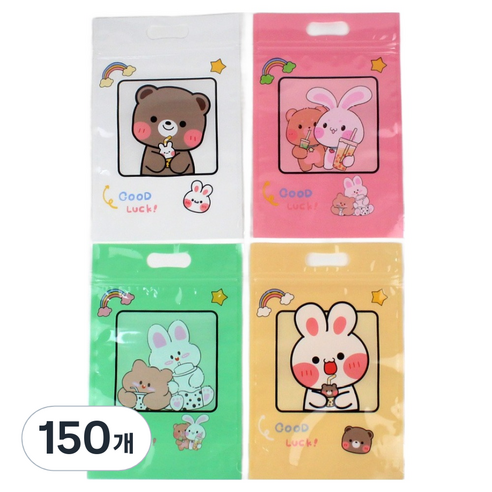 아이엔피 손잡이 지퍼백 포장 봉투 03 굿럭애니멀 23 x 15.5 cm, 랜덤발송, 150개
