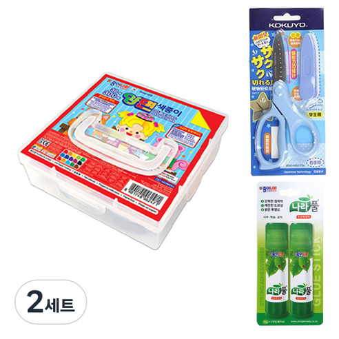 종이나라 11000 양면 색종이 케이스 300매 + 고쿠요 SAXA 플라이 캡 가위 블루 + 나라풀 15g x 2p 세트, 2세트, 30색
