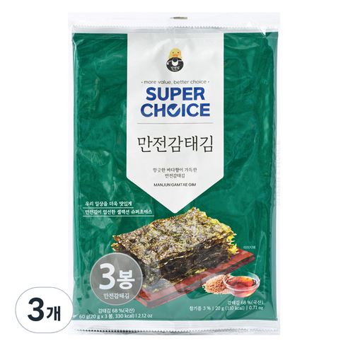 만전김 슈퍼초이스 감태김, 60g, 3개