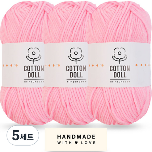 니뜨 코튼돌실 50g x 3p + 코튼 라벨 세트, 5세트, 12 네온연핑크