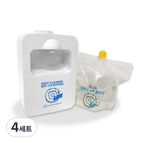 모닝듀 좌변기 시트 클리너 디스펜서 화이트 + 세정액 리필 800ml 세트, 4세트