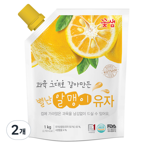 꽃샘 별난 알맹이 유자차, 1kg, 2개