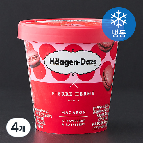 하겐다즈 마카롱 스트로베리 & 라즈베리 아이스크림 (냉동), 403ml, 4개