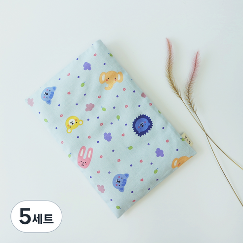 팥앤찜 휴대용 팥 복부찜질팩 + 커버 파랑동물원 세트, 5세트