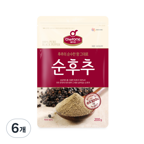 대상 쉐프원 순후추, 6개, 200g