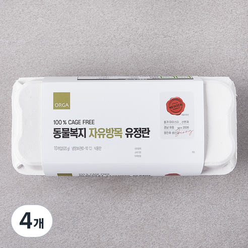 ORGA 동물복지 인증 자유방목 유정란 1번란 520g, 10구, 4개