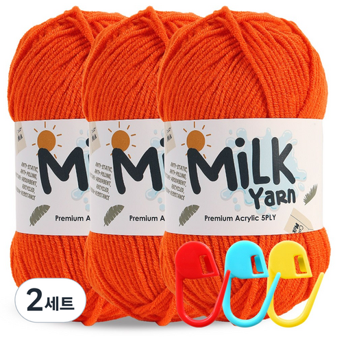니뜨 밀크얀 뜨개실 50g x 3p + 단수링 3p 세트, 88오렌지 + 랜덤 발송, 2세트