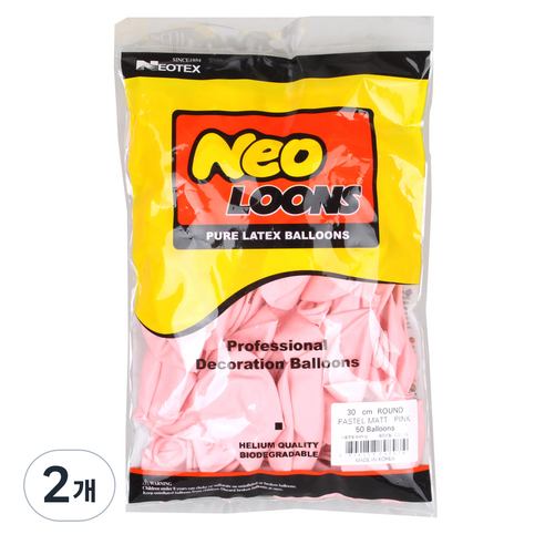 네오룬스 30cm 라운드풍선 50p, 파스텔 매트 핑크, 2개