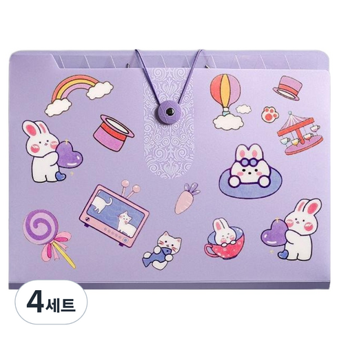올인셀 데일리 아코디언 파일 5칸 A4 + 스티커 세트, 스타 바이올렛(파일), 4세트