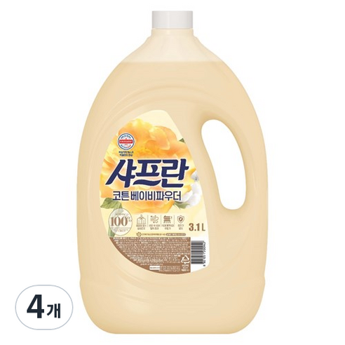 샤프란 섬유유연제 코튼 베이비파우더, 3.1L, 4개