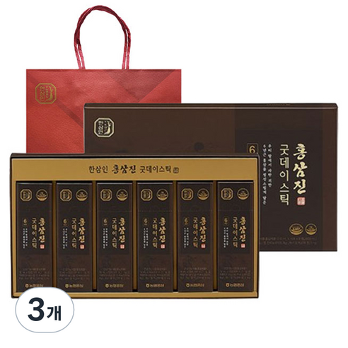한삼인 홍삼진 굿데이스틱 60p + 쇼핑백, 600ml, 3개