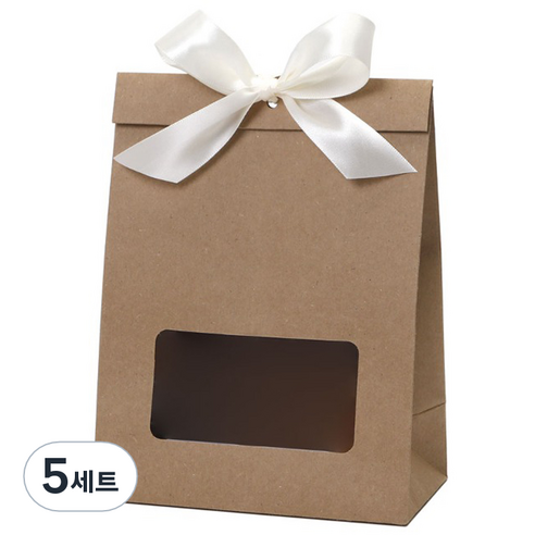 인디케이 리본 엣지 창 상자 10p + 리본 10p 세트, 크라프트, 5세트
