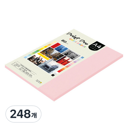 종이문화 프린트프로 얇은 칼라복사지 No 23 코스모스핑크 80g, A4, 248개