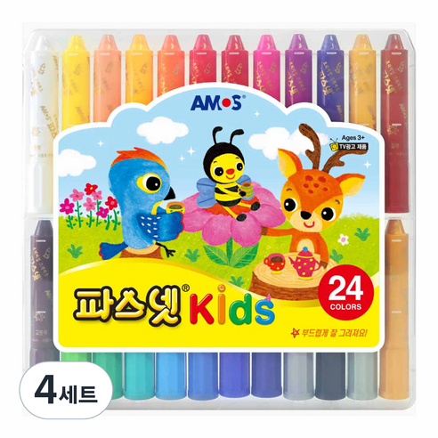 아모스 파스넷 키즈 크레파스, 24색, 4세트