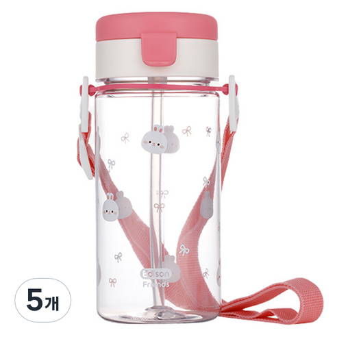 에디슨 유아용 프렌즈 흘림방지 에코젠 빨대컵, 흰토끼 래니, 5개, 350ml