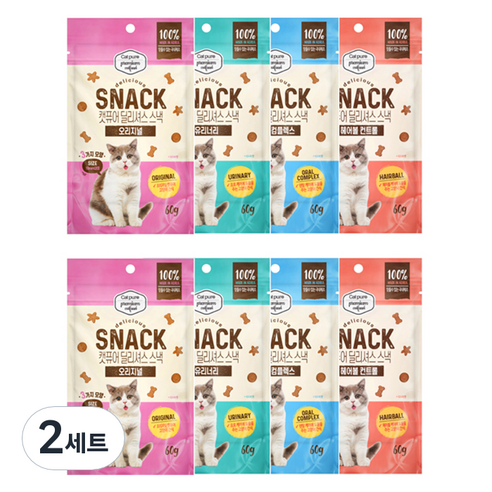 캣퓨어 고양이 딜리셔스 스낵 4종 x 2p 세트, 2세트, 혼합맛(닭고기/참치)
