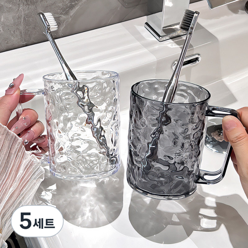 피어니스트 욕실 인테리어 칫솔꽂이 양치컵 2종 세트, 화이트, 그레이, 5세트
