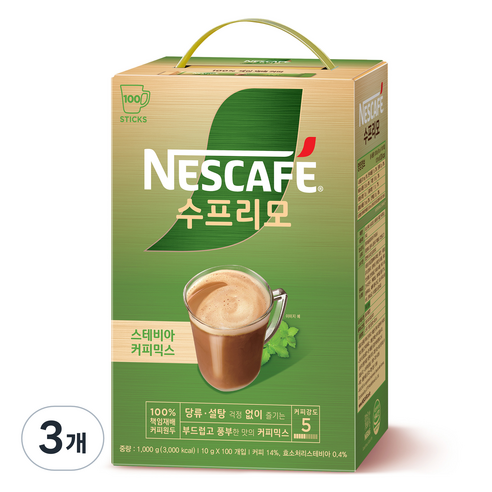 네스카페 수프리모 스테비아 커피믹스, 10g, 100개입, 3개