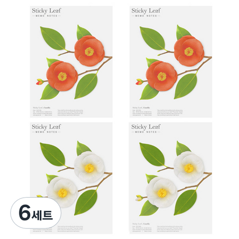 어프리 스티키리프 동백 베이직 점착메모지 2종 세트 L, 화이트, 레드, 6세트