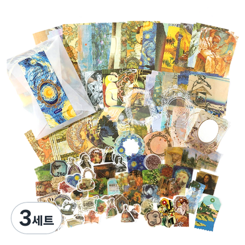 아빠마음 다꾸 빈티지 감성 스티커 200p 세트, 3세트, Painting