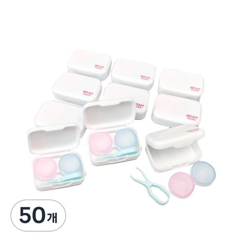 렌즈소녀 솜사탕 휴대용 소프트렌즈 케이스, 렌즈집게(블루), 50개