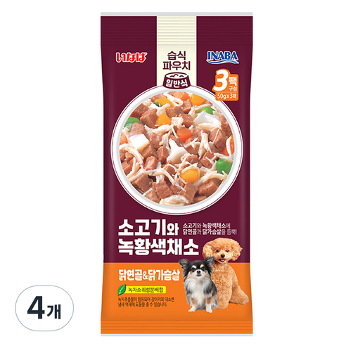이나바 소고기와 녹황색채소 파우치 닭연골&닭가슴살 QDR-145, 150g, 4개, 혼합맛(닭가슴살/소고기/닭연골)
