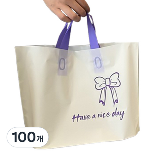 마켓감성 좋은하루 리본 쇼핑백, 밀크화이트, 100개
