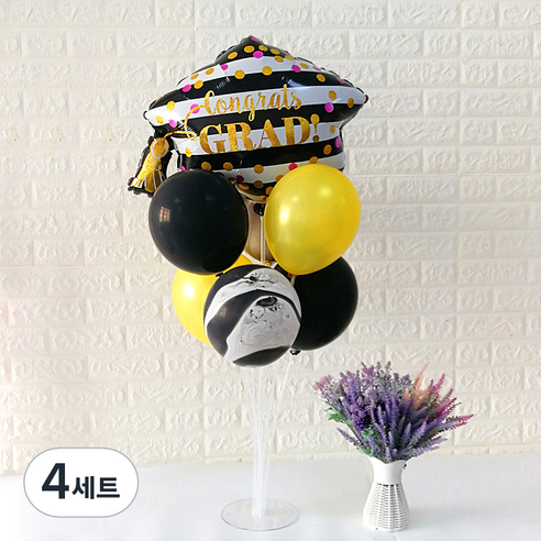 와우파티코리아 졸업 풍선꽂이 세트, 학사모 도트, 4세트