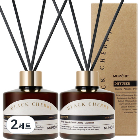 멈칫 바이오톡스 디퓨저 200ml x 2개 + 리드스틱 8개, 블랙체리, 400ml, 2세트