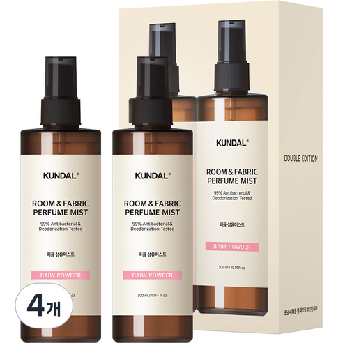 쿤달 퍼퓸 룸 앤 패브릭 베이비파우더 섬유 탈취제 본품, 300ml, 4개