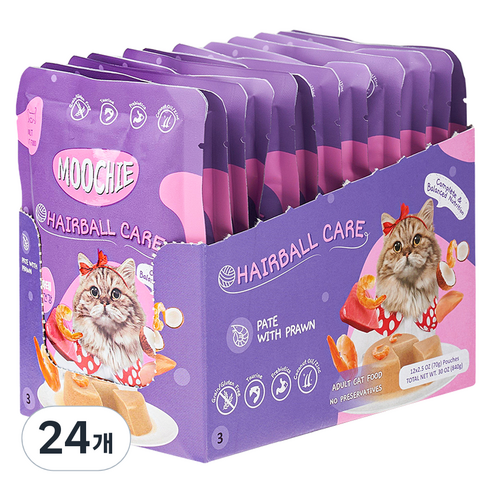 MOOCHIE 고양이 헤어볼건강 습식사료, 새우, 70g, 24개