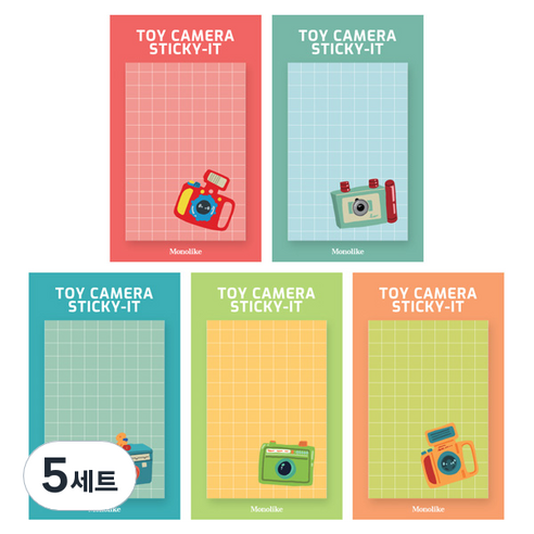 모노라이크 스티키 점착메모지 5종 세트 토이 카메라, Red, Mint, Blue, Green, Orange, 5세트