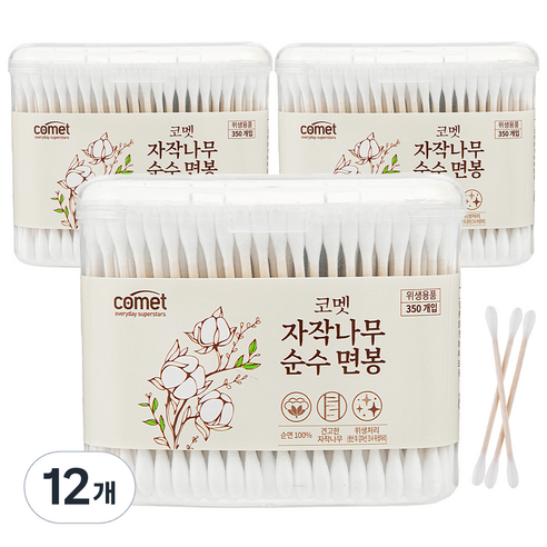코멧 자작나무 순수 면봉, 350개입, 12개