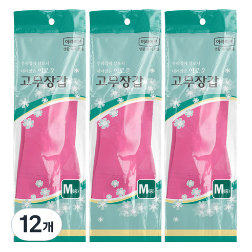 롯데이라이프 고무장갑, 핑크, 중(M), 12개