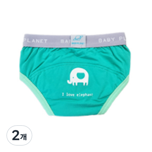 베이비플라넷 밤부 배변훈련팬티 아이 러브 엘리펀트, 그린, 2개