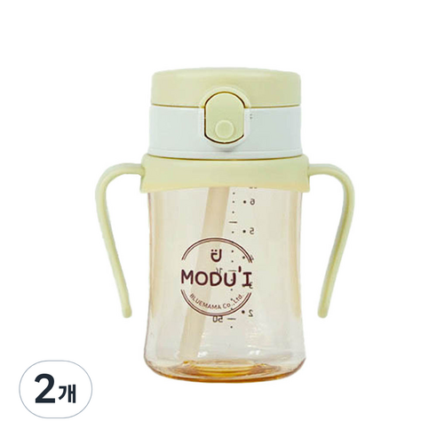 블루마마 모두아이 리뉴얼 원터치 빨대컵 200ml, 그린빈, 2개