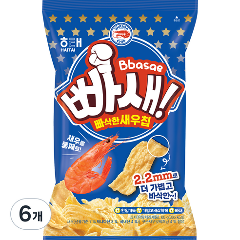 빠새 새우칩, 60g, 6개