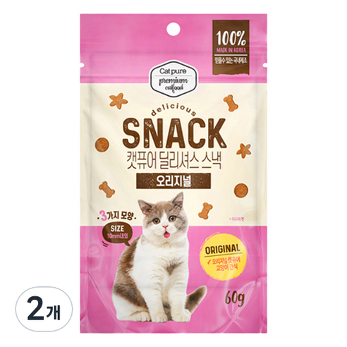 캣퓨어 고양이 딜리셔스 스낵 오리지널, 60g, 2개, 혼합맛(닭고기/참치)