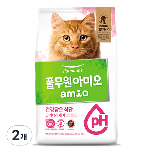 풀무원아미오 고양이 건강담은 식단 기능성 사료, 유리너리+스트레스, 400g, 2개