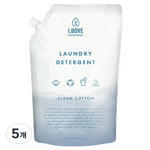 아이보브 베이직 고농축 클린코튼 아기 세제 리필, 5개, 1200ml